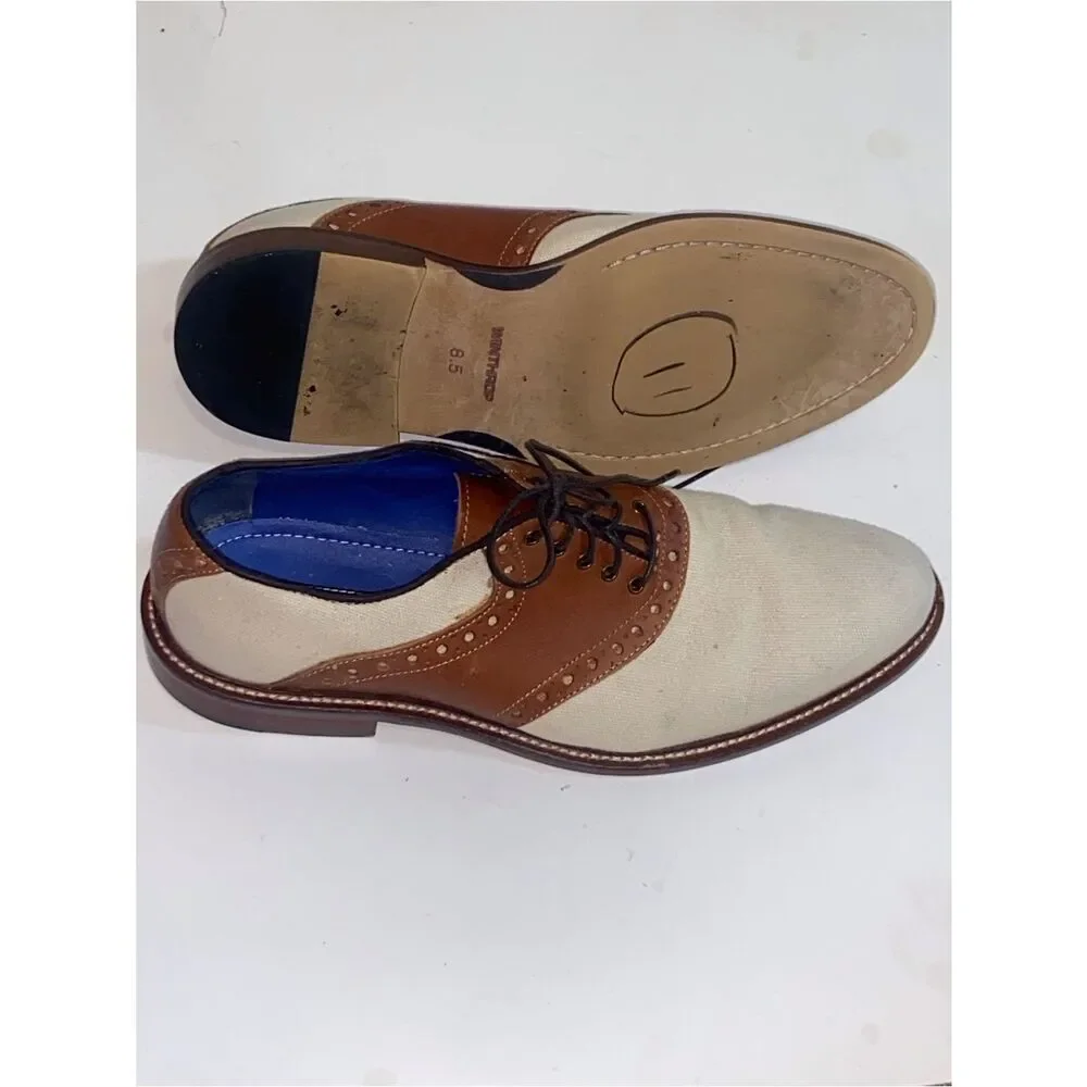 Two-Tone Brown Leather and Cream Canvas Oxford Shoes Winthrop Phillips